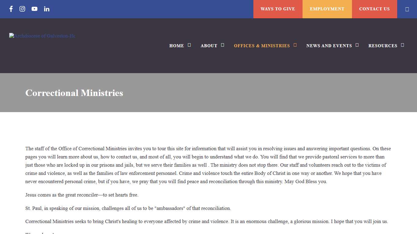 Correctional Ministries Archdiocese of Galveston-Houston Houston, TX