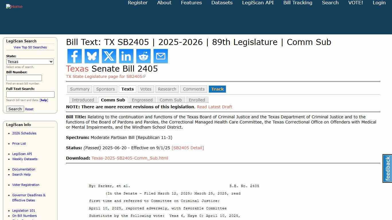 Bill Text: TX SB2405 2025-2026 89th Legislature Comm Sub LegiScan